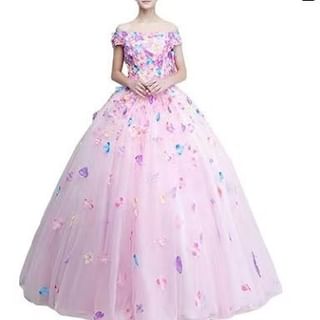 Shoulder Ball Embroidered Gown Floral Off Wedding