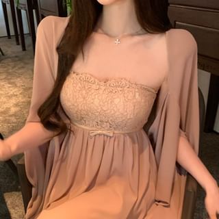 Mini Plain Panel / Dress Accent Lace A-Line Shawl Strapless Bow