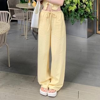 Crop Camisole Shirred / Top Ruffled Plain Mid Leg Waist Wide Pants