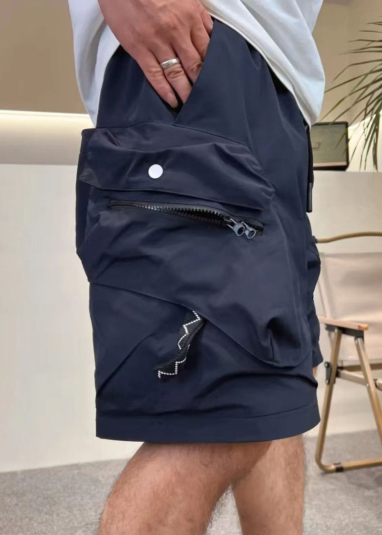 Elastic Loose Zip Pockets Green Summer Cotton Up Waist Mens Army Shorts