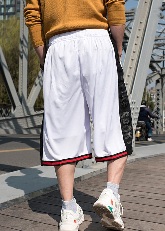 Basketball White Loose Pockets Waist Patchwork Summer Elastic Shorts Men
