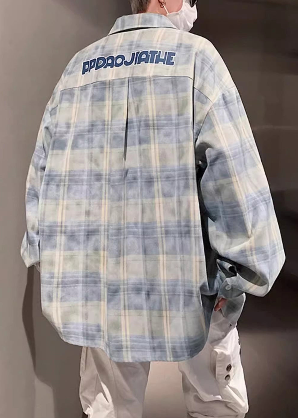 Shirt Pan Yellow Men Spring Collar Pockets Loose Plaid Peter Cotton