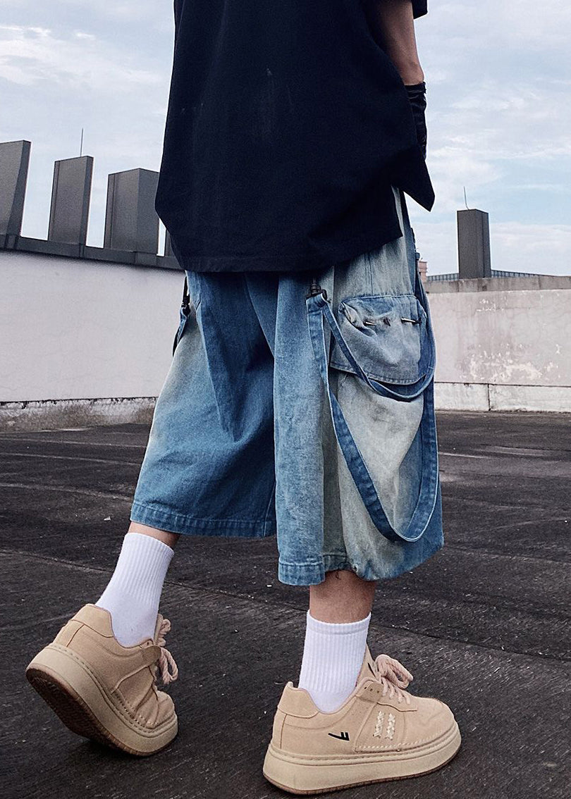 Mens Summer Shorts Blue Pockets Oversized Modern Denim