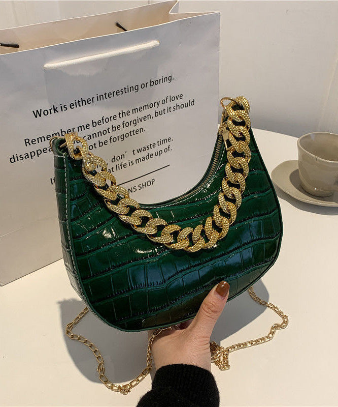 Linked Chain Green Leather Bags Shoulder Faux Modern