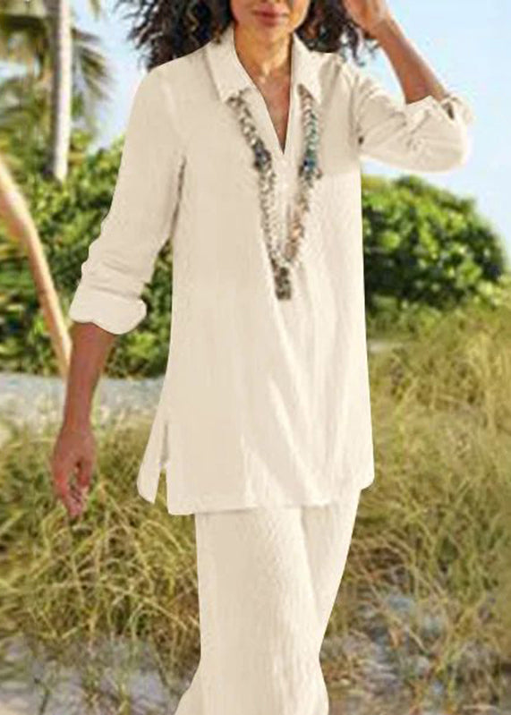 Two Natural Peter Leg Wide Collar Pants Shirt And Pan Khaki