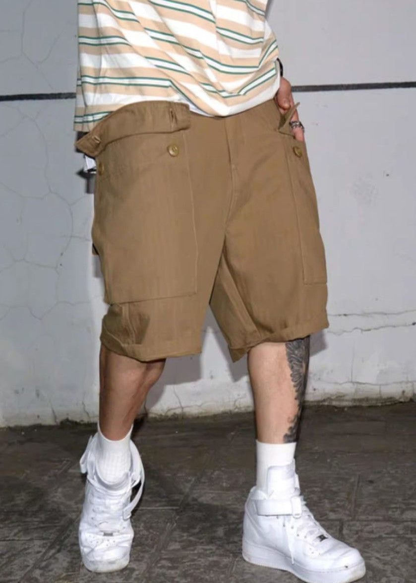 New Print Shorts Green Summer High Cotton Men Waist Army Pockets