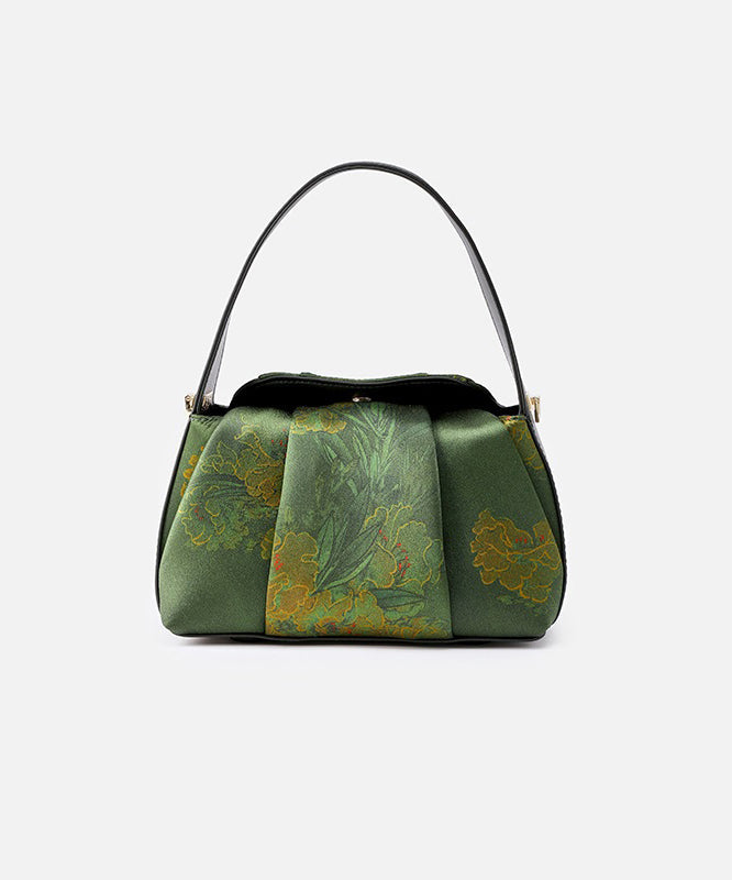 Embroidered Silk Tote Green Retro Bag New