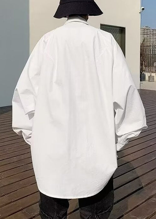 Denim Mens Shirt Up Lace New Spring Patchwork White