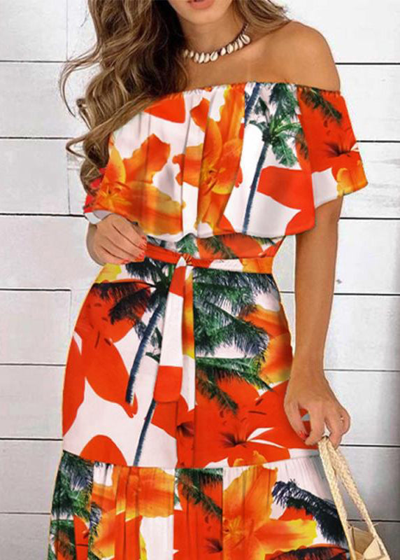 Tunic Dresses Organic Red Neck Slash Patchwork Long Summer