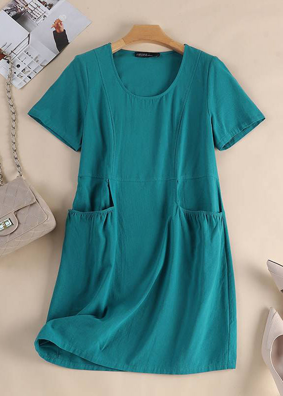 Patchwork Long Organic Pockets Sleeve Short Solid Dress Yellow