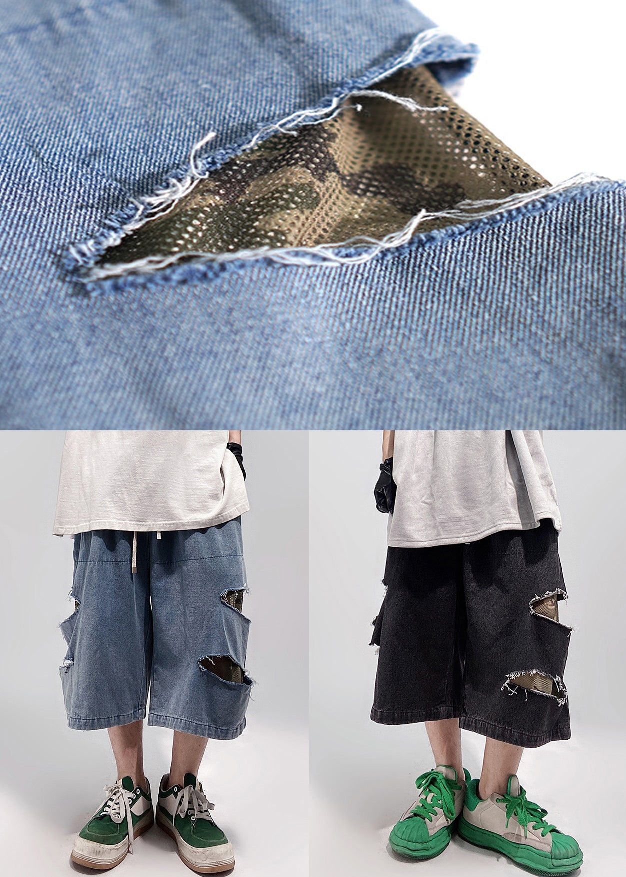 Denim Men Summer Hole Size Pockets Plus Shorts Blue