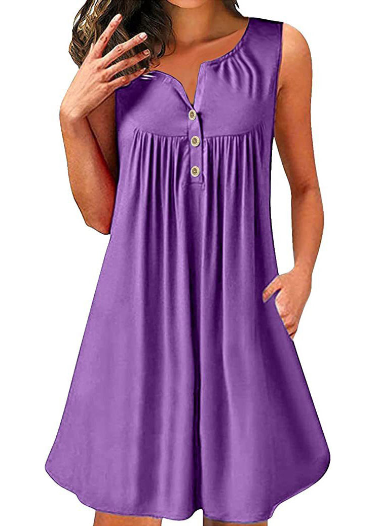 Wrinkled Red Sleeveless Dress Neck Size Mid V Cotton Plus