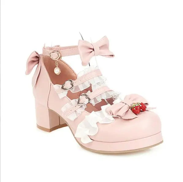 Strawberry Ruffles Sweet Wedding - Bow Princess Shoes 30-43