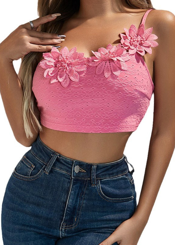 Camisole Dimensional With Sexy Pink Shoulder Single Flower Top