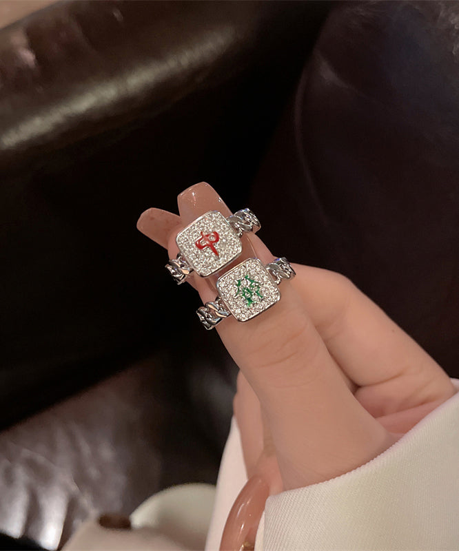 Zircon Alloy Stylish Set Mahjong Rings Two-Piece