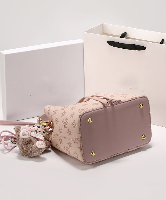 Bucket Stylish Leather Bag Calf Pink Embossed