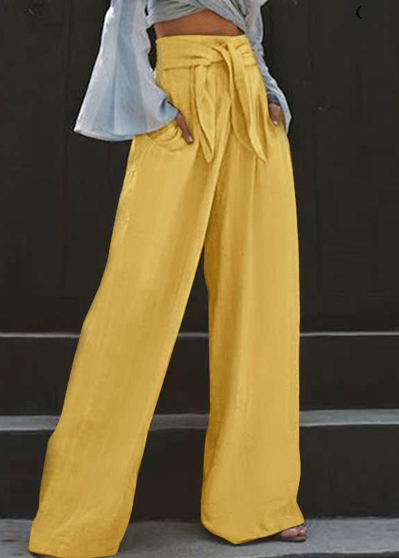 Wide High Stylish Pockets Yellow Leg Waist Summer Pants