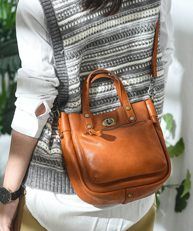 Micro CrossBody Orange Unique Durable Solid Leather Bag