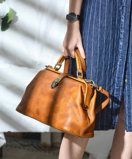 Vintage Large Tote Handbag Brown Leather Capacity