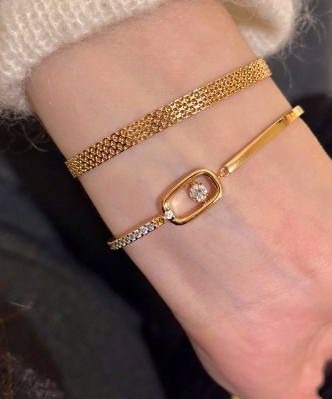 Zircon Two-Piece Bracelet Stainless Gold Chain Vogue Set Steel