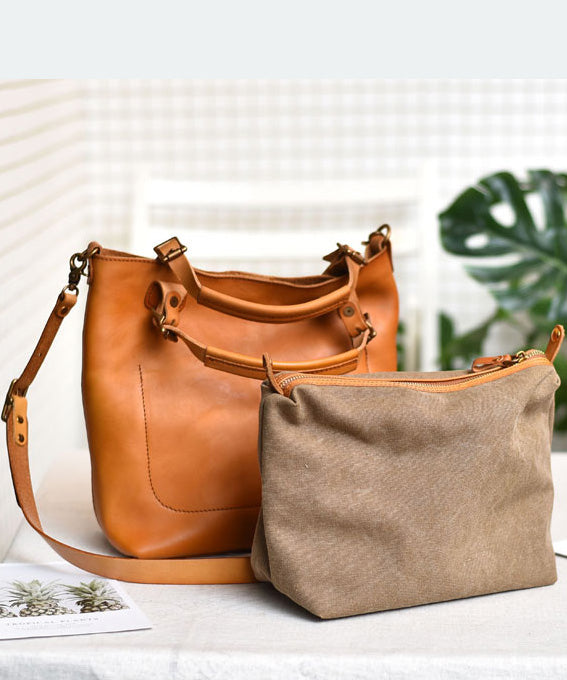 Orange Women Large Capacity Handbag Leather Tote