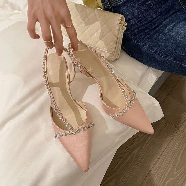 Rhinestone Heel Sandals Pointy Stiletto