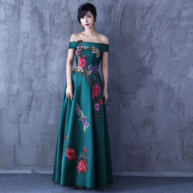 / Gown Dress Off-Shoulder A-Line Embroidered Evening Cocktail