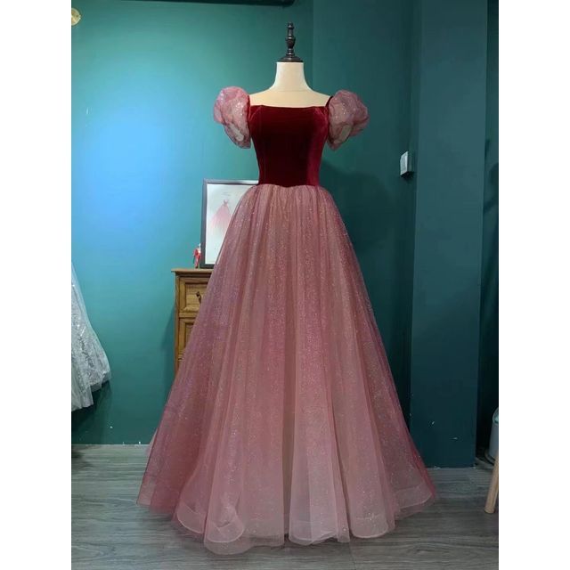 Evening Glitter Gown Square-Neck A-Line