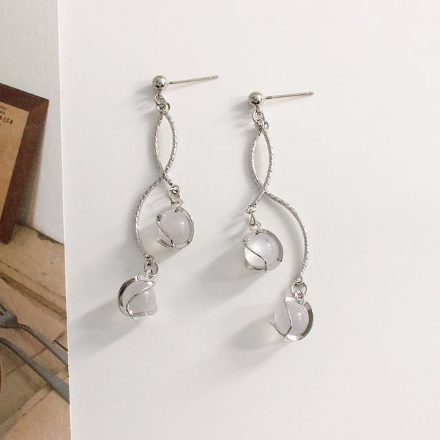 Faux Earring Cat Alloy Eye Fringed Stone