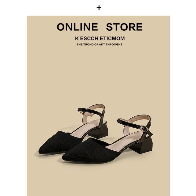 Heel Pointy-Toe Sandals Strap Ankle Chunky