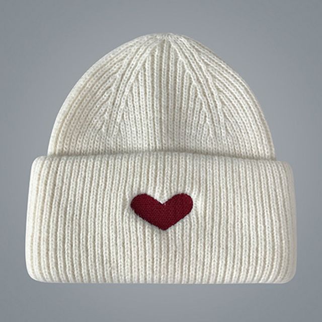Embroidered Beanie Knit Heart