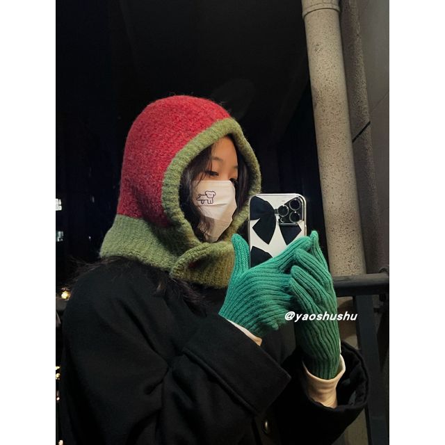 Knit Balaclava Two-Tone Hat