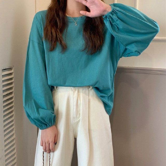 Long-Sleeve T-Shirt Oversized Round Neck Plain