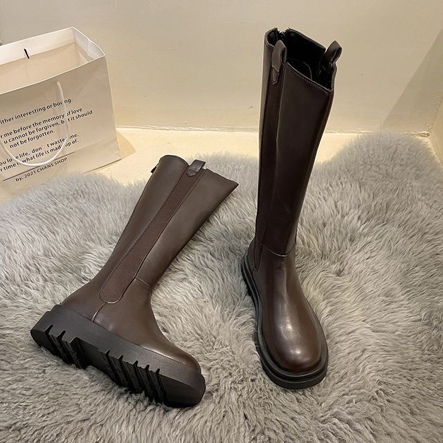 Leather Faux Chelsea Boots Tall Platform
