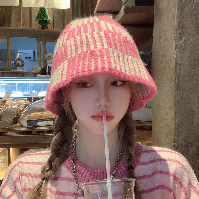 Hat Bucket Striped Knit