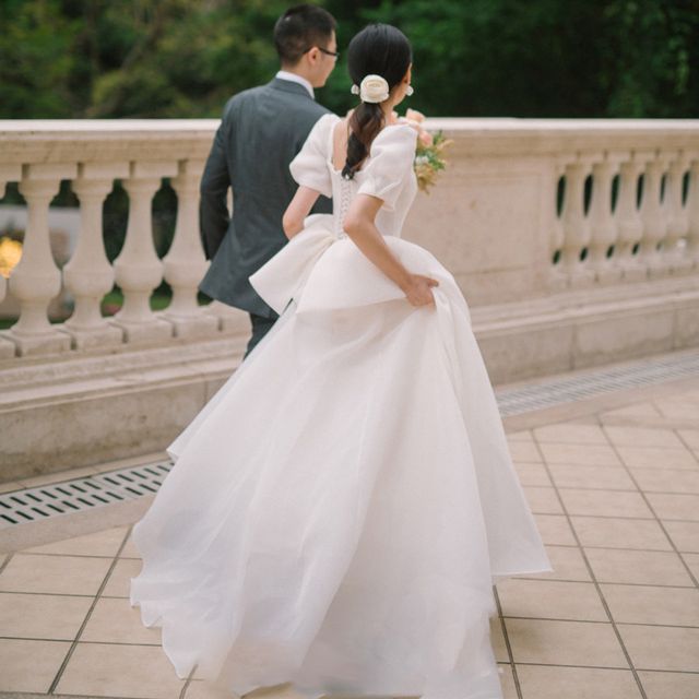 Faux Gown A-Line Puff Ruched Sleeve Plain Wedding Sweetheart Pearl Neck