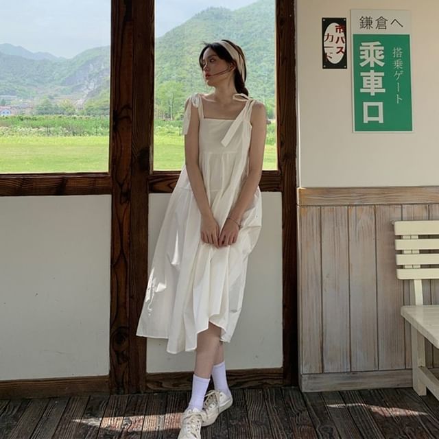 Sundress Midi Strap Plain Spaghetti