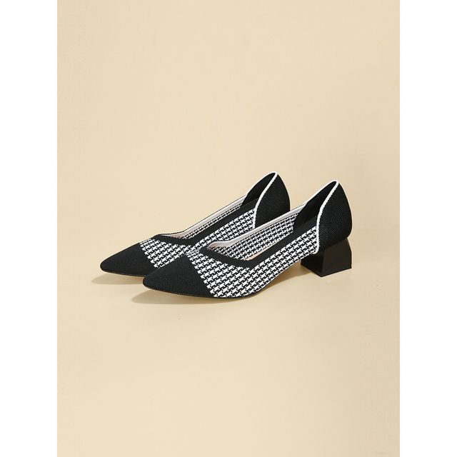 Block-Heel Knit Pointed Pumps