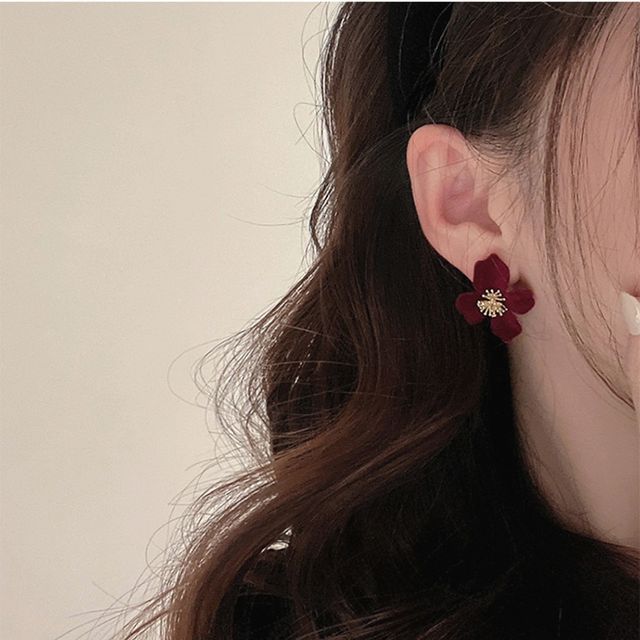 Flocking Earring Flower Alloy