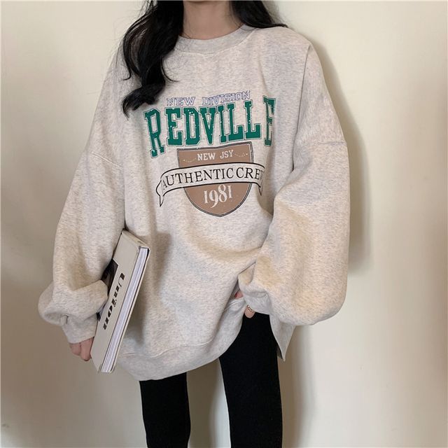 Oversized Lettering Crew Neck Sweatshirt