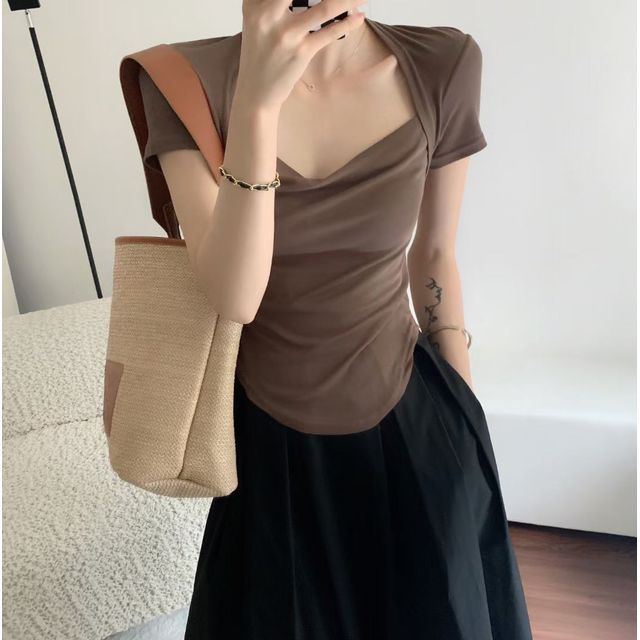 Square Plain T-Shirt Short-Sleeve Neck