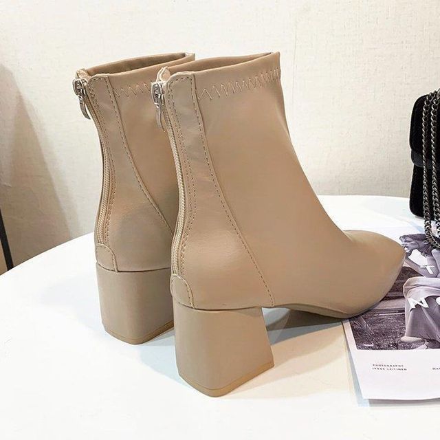 Short Heel Boots Chunky Plain