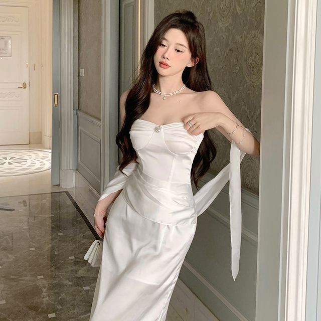 Evening Plain Strapless Gown Bodycon Shirred