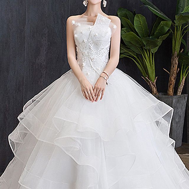 Wedding Strapless Accent Flower Ball Gown