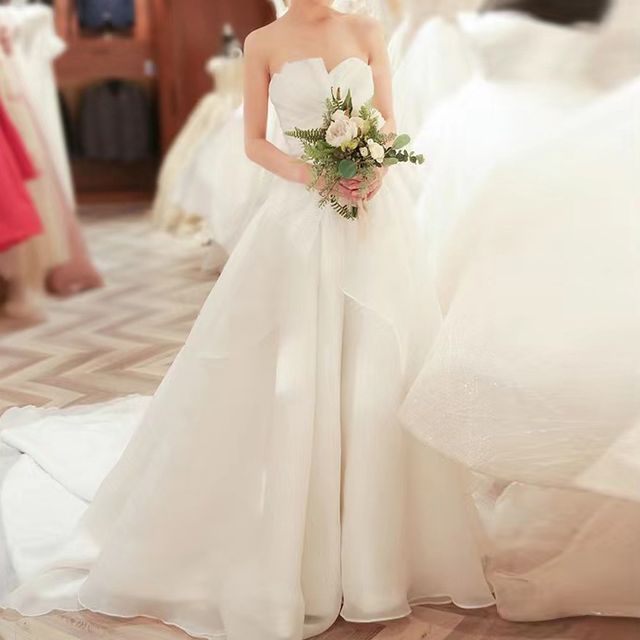 Wedding Shirred Ball Gown Ruffled Strapless Asymmetrical