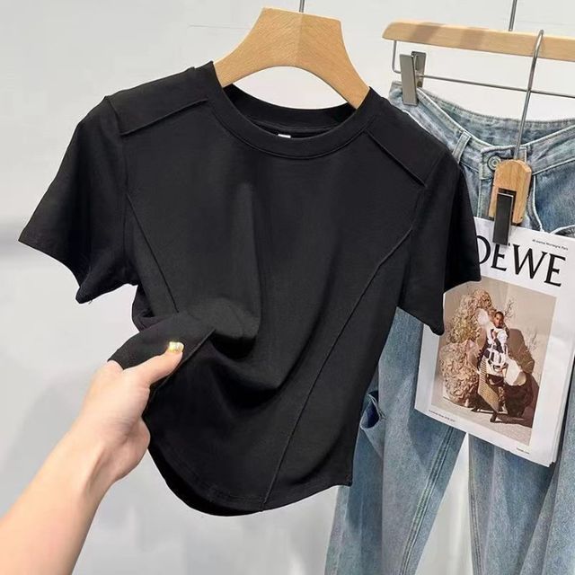 Plain Round T-Shirt Neck Short-Sleeve