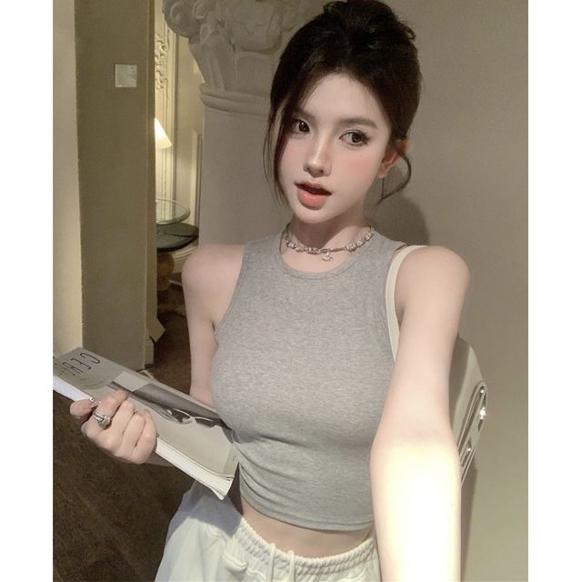 Top Open Back Crop Plain Tank