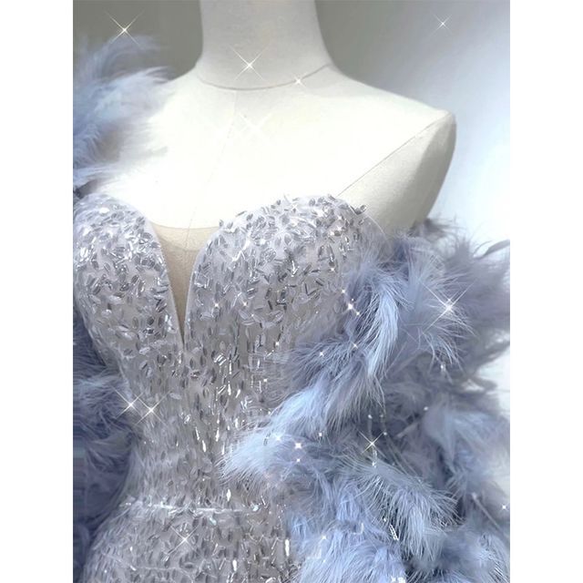 Scarf / Fur Strapless Gown Sequin Faux Evening Mermaid