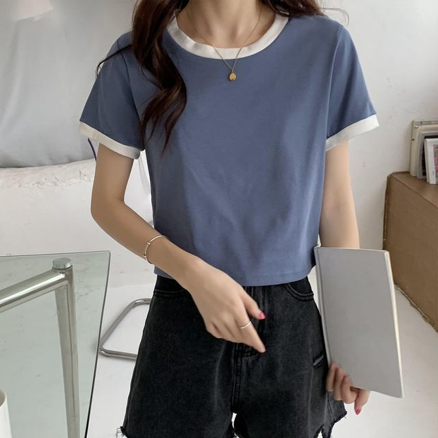 Short-Sleeve Ringer Round T-Shirt Neck