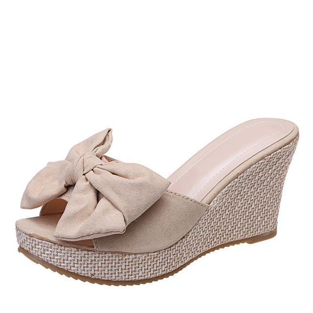 Heel Espadrille Slide Wedge Bow Sandals